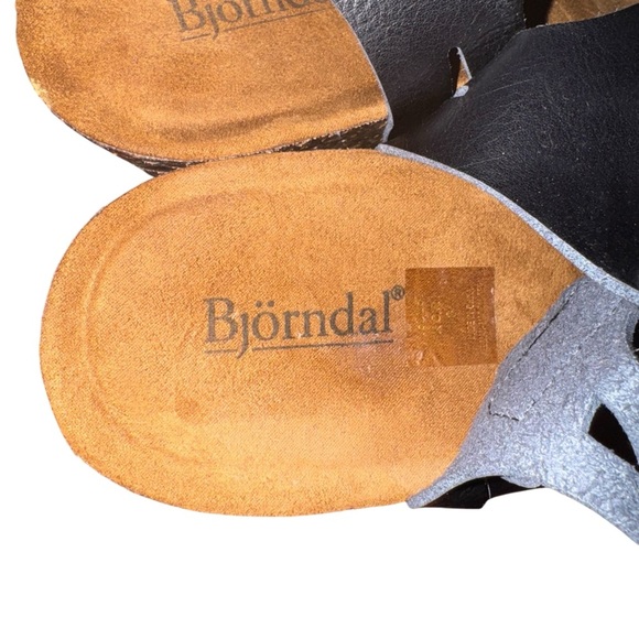 BJORNDAL Kori Black Crisscross Cork Sole Strappy Wedge Sandals Size 10 - Picture 12 of 13